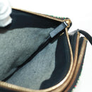 CELINE Trio Large Shoulder Bag Tweed Green Gold Auth 162840V-21