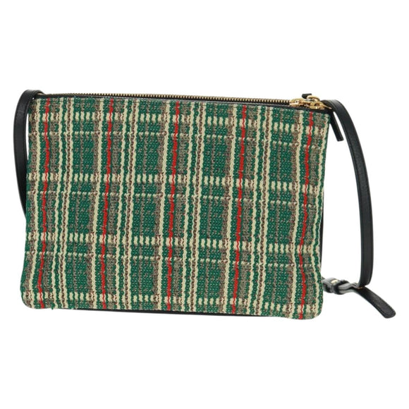CELINE Trio Large Shoulder Bag Tweed Green Gold Auth 162840V