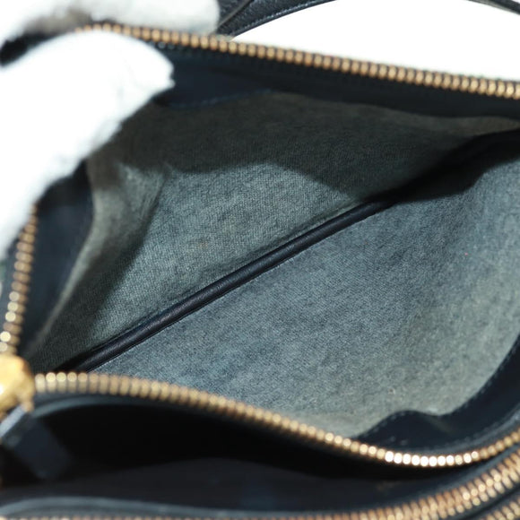 CELINE Trio Large Shoulder Bag Tweed Green Gold Auth 162840V
