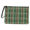 CELINE Trio Large Shoulder Bag Tweed Green Gold Auth 162840V-2