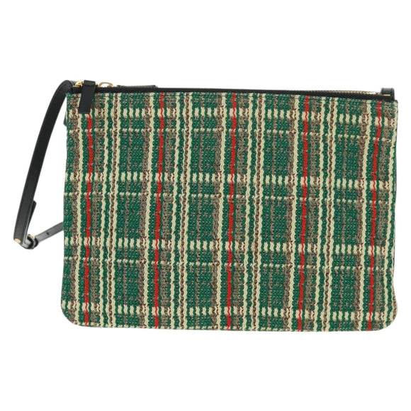 CELINE Trio Large Shoulder Bag Tweed Green Gold Auth 162840V