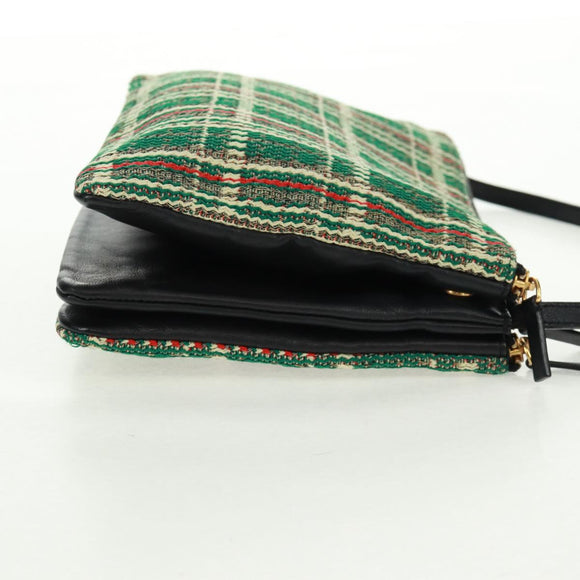 CELINE Trio Large Shoulder Bag Tweed Green Gold Auth 162840V