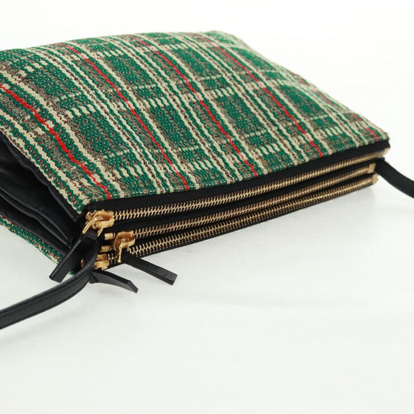 CELINE Trio Large Shoulder Bag Tweed Green Gold Auth 162840V