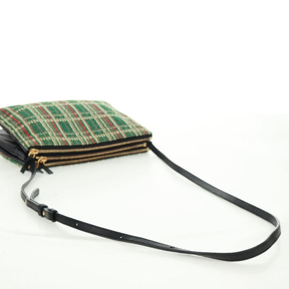 CELINE Trio Large Shoulder Bag Tweed Green Gold Auth 162840V
