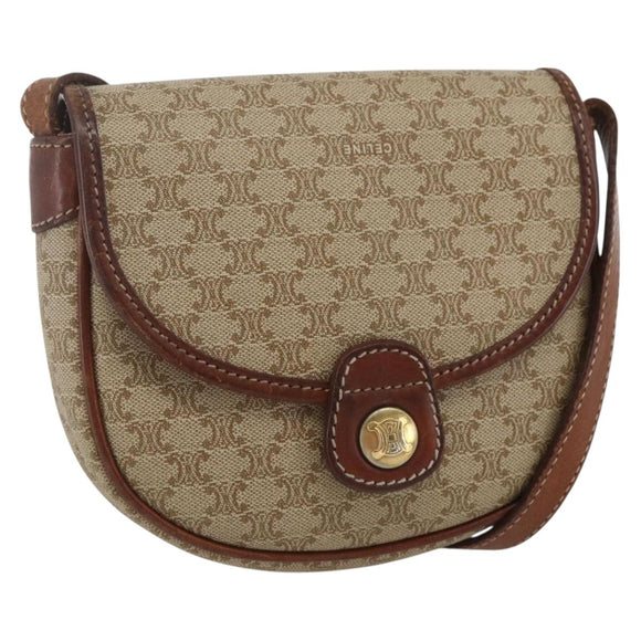 CELINE Macadam Canvas Shoulder Bag PVC Beige Gold Auth 162841