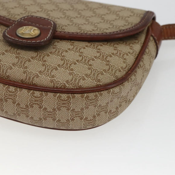 CELINE Macadam Canvas Shoulder Bag PVC Beige Gold Auth 162841