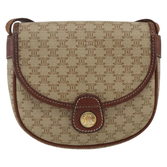 CELINE Macadam Canvas Shoulder Bag PVC Beige Gold Auth 162841