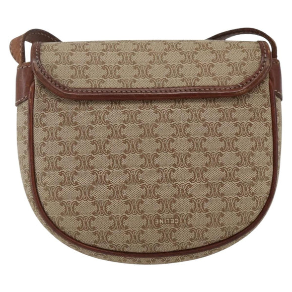 CELINE Macadam Canvas Shoulder Bag PVC Beige Gold Auth 162841