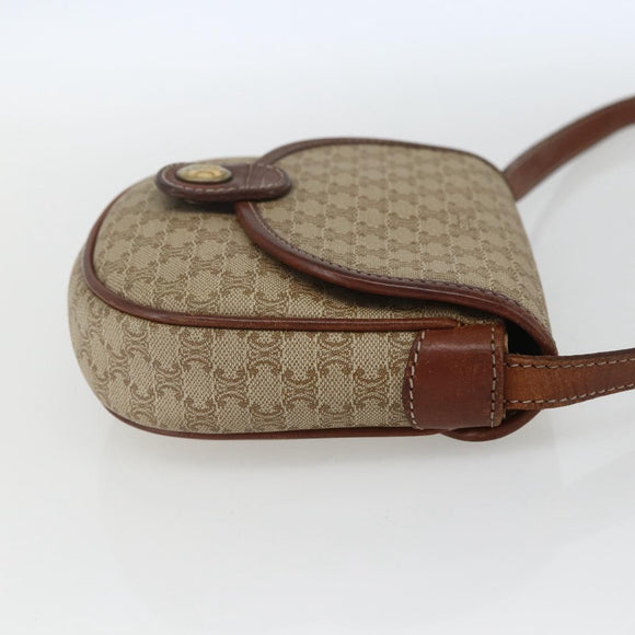 CELINE Macadam Canvas Shoulder Bag PVC Beige Gold Auth 162841