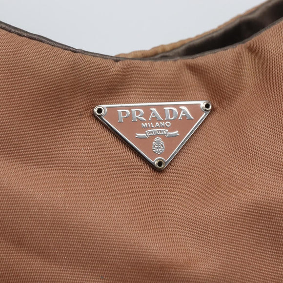 PRADA Shoulder Bag Nylon Beige Gold Auth 162843