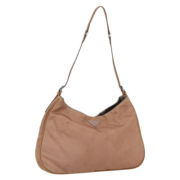 PRADA Shoulder Bag Nylon Beige Gold Auth 162843