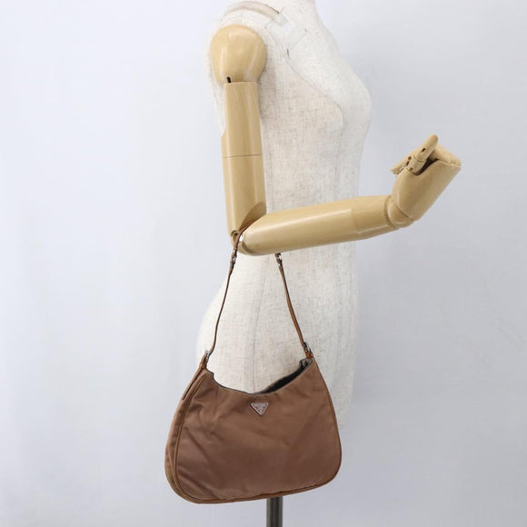 PRADA Shoulder Bag Nylon Beige Gold Auth 162843