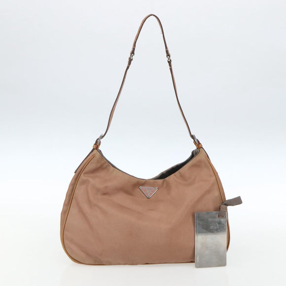 PRADA Shoulder Bag Nylon Beige Gold Auth 162843