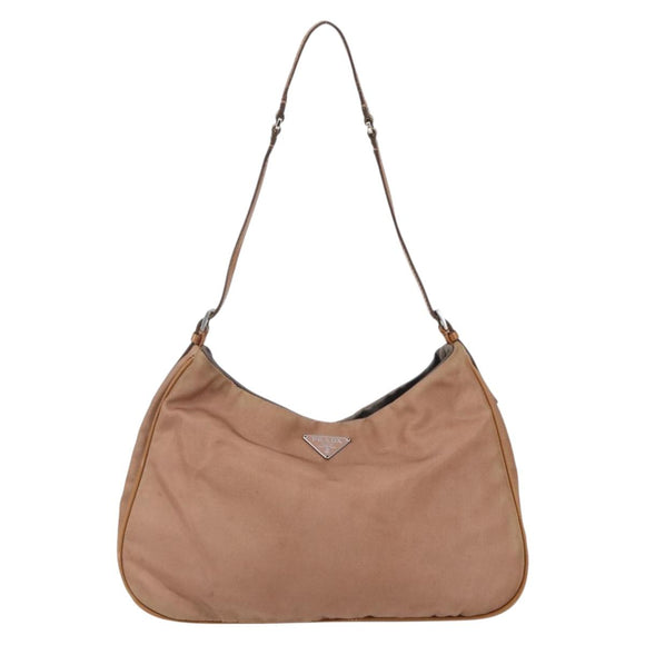 PRADA Shoulder Bag Nylon Beige Gold Auth 162843