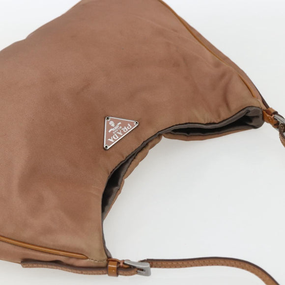 PRADA Shoulder Bag Nylon Beige Gold Auth 162843