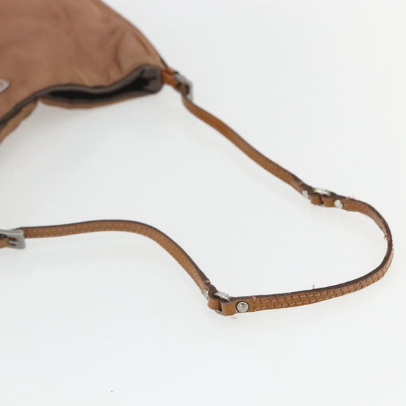PRADA Shoulder Bag Nylon Beige Gold Auth 162843