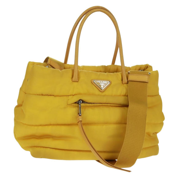 PRADA Test Bomber Handtasche Nylon 2-Wege Gelb Silber Auth 162845V