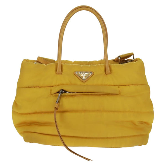 PRADA Test Bomber Handtasche Nylon 2-Wege Gelb Silber Auth 162845V