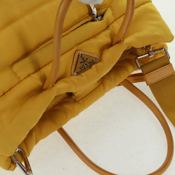 PRADA Test Bomber Handtasche Nylon 2-Wege Gelb Silber Auth 162845V