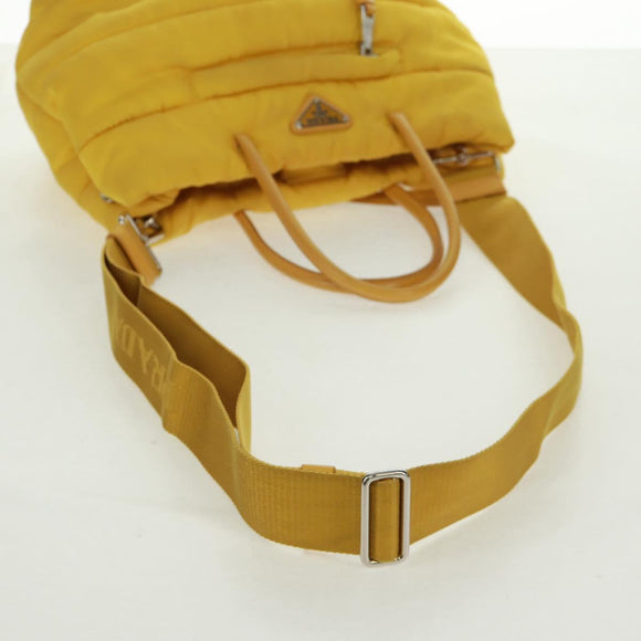PRADA Test Bomber Handtasche Nylon 2-Wege Gelb Silber Auth 162845V