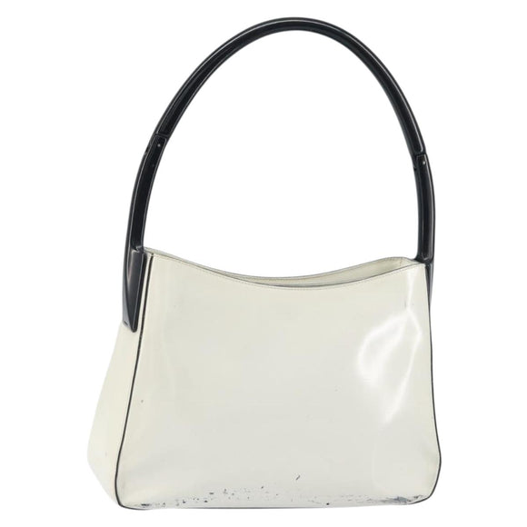 PRADA Shoulder Bag Patent leather White Silver Auth 162846