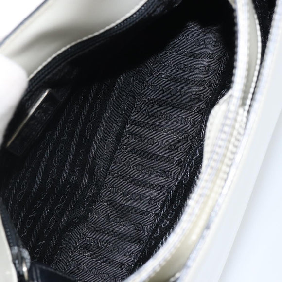 PRADA Shoulder Bag Patent leather White Silver Auth 162846