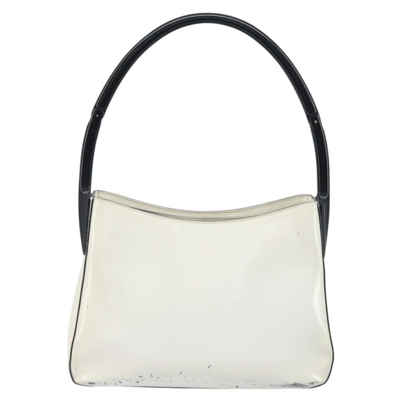PRADA Shoulder Bag Patent leather White Silver Auth 162846