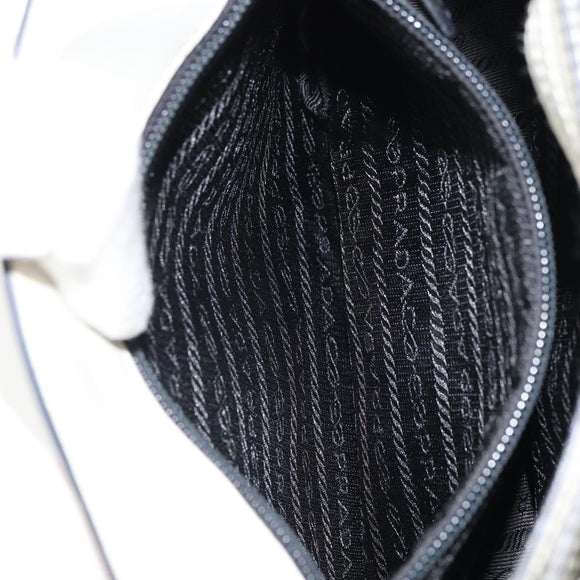 PRADA Shoulder Bag Patent leather White Silver Auth 162846