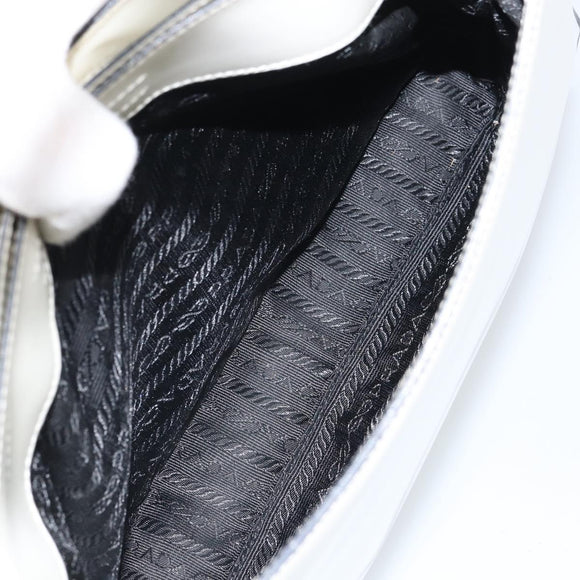 PRADA Shoulder Bag Patent leather White Silver Auth 162846