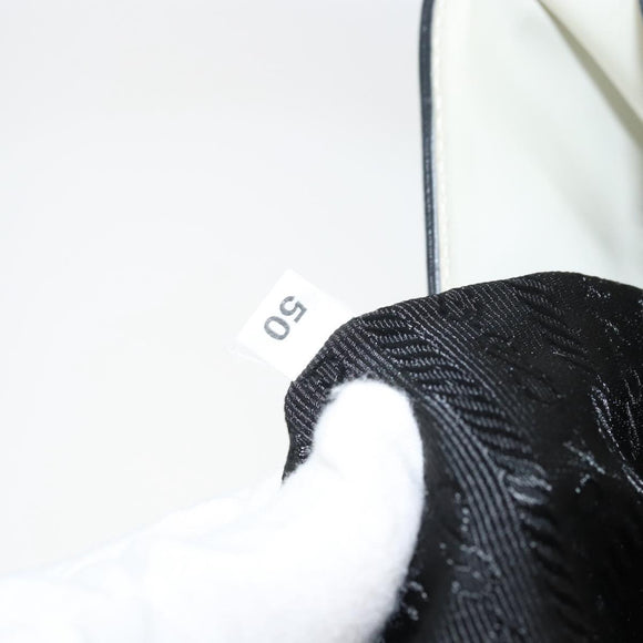 PRADA Shoulder Bag Patent leather White Silver Auth 162846