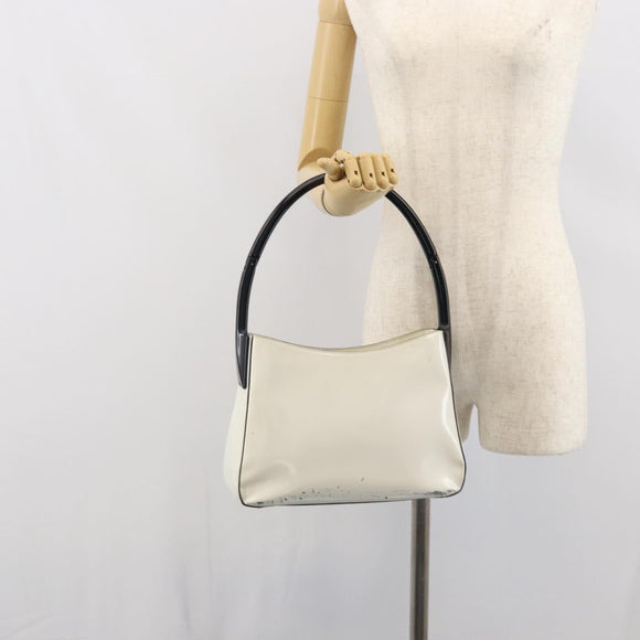 PRADA Shoulder Bag Patent leather White Silver Auth 162846