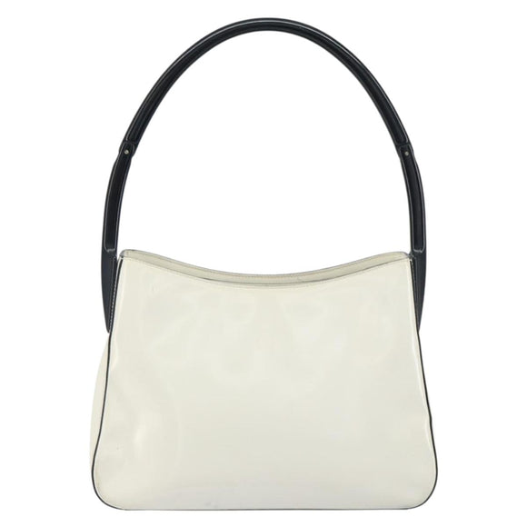 PRADA Shoulder Bag Patent leather White Silver Auth 162846