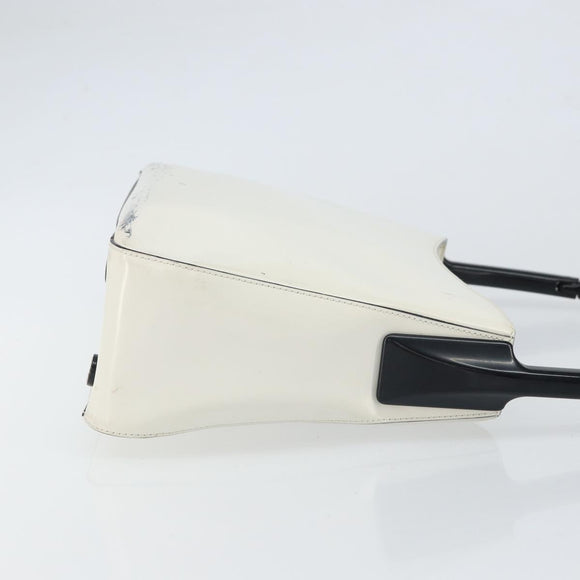 PRADA Shoulder Bag Patent leather White Silver Auth 162846