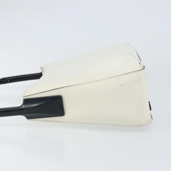 PRADA Shoulder Bag Patent leather White Silver Auth 162846
