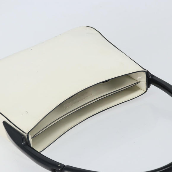 PRADA Shoulder Bag Patent leather White Silver Auth 162846