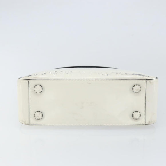 PRADA Shoulder Bag Patent leather White Silver Auth 162846