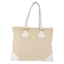 PRADA Tote Bag Canvas Beige Silver Auth 162847-2