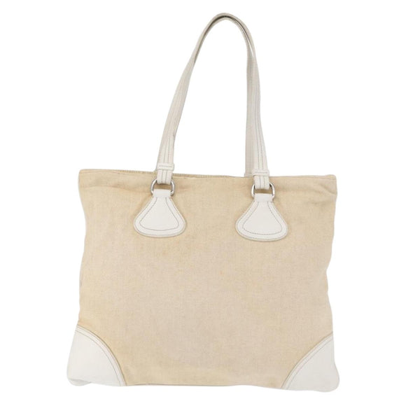 PRADA Tote Bag Canvas Beige Silver Auth 162847