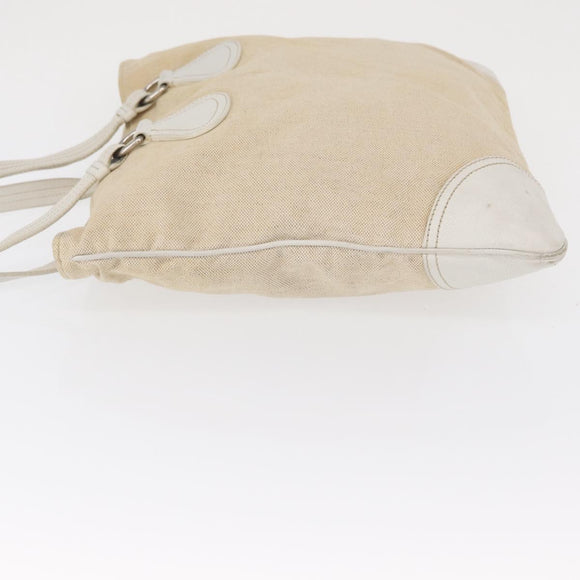 PRADA Tote Bag Canvas Beige Silver Auth 162847