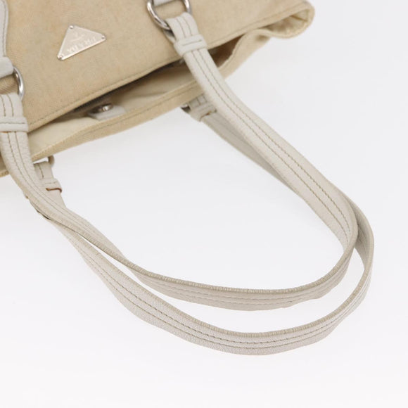PRADA Tote Bag Canvas Beige Silver Auth 162847
