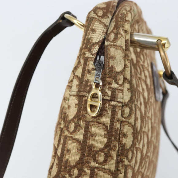 Christian Dior Trotter Canvas Romantic Shoulder Bag Brown Gold Auth 162848