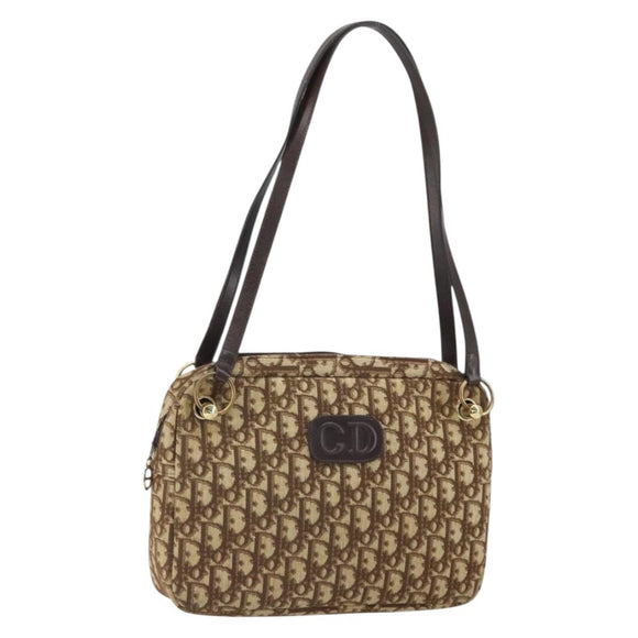 Christian Dior Trotter Canvas Romantic Shoulder Bag Brown Gold Auth 162848