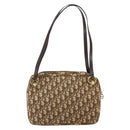 Christian Dior Trotter Canvas Romantic Shoulder Bag Brown Gold Auth 162848-2