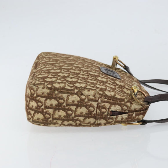 Christian Dior Trotter Canvas Romantic Shoulder Bag Brown Gold Auth 162848