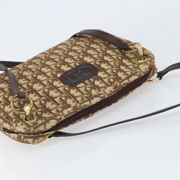 Christian Dior Trotter Canvas Romantic Shoulder Bag Brown Gold Auth 162848