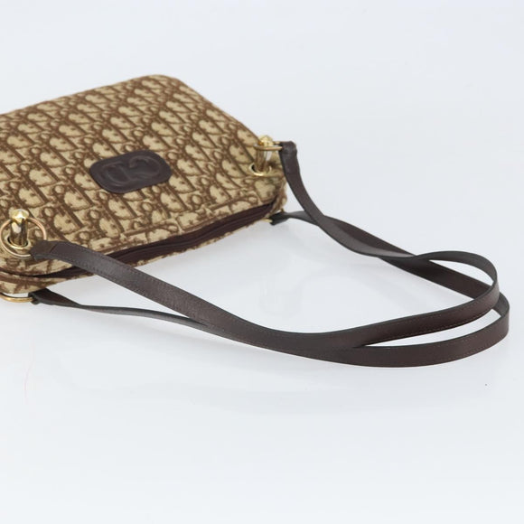 Christian Dior Trotter Canvas Romantic Shoulder Bag Brown Gold Auth 162848