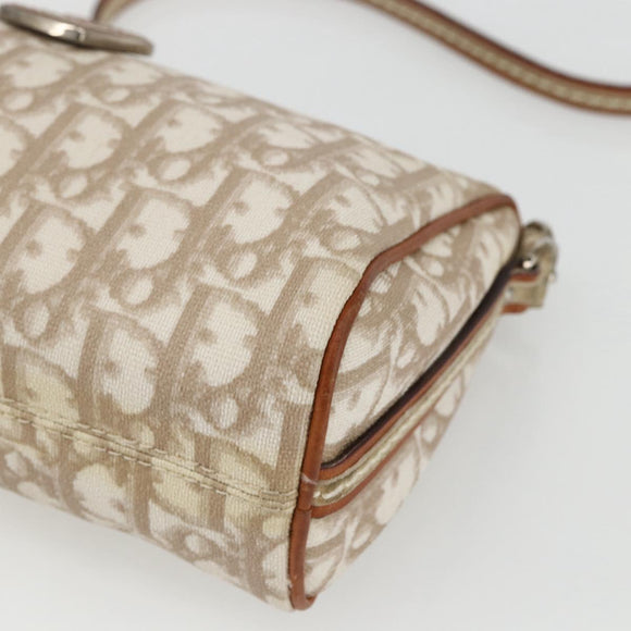 Christian Dior Trotter Canvas Romantic Shoulder Bag PVC Beige Silver Auth 162849