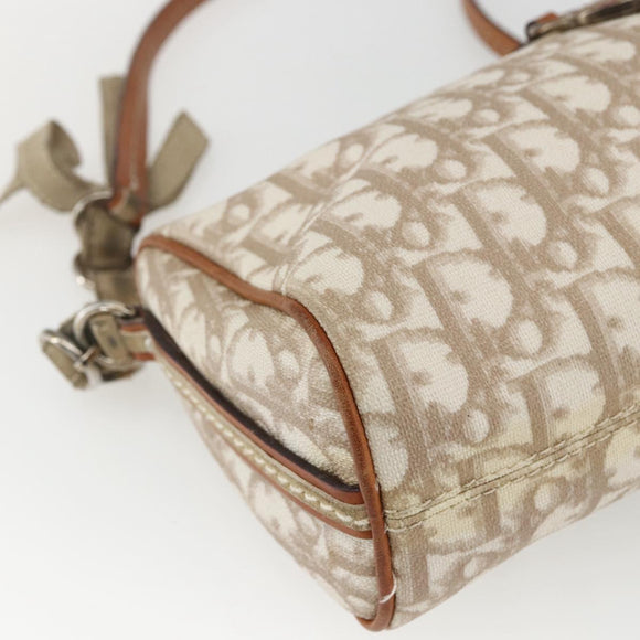 Christian Dior Trotter Canvas Romantic Shoulder Bag PVC Beige Silver Auth 162849