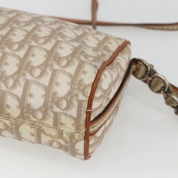 Christian Dior Trotter Canvas Romantic Shoulder Bag PVC Beige Silver Auth 162849