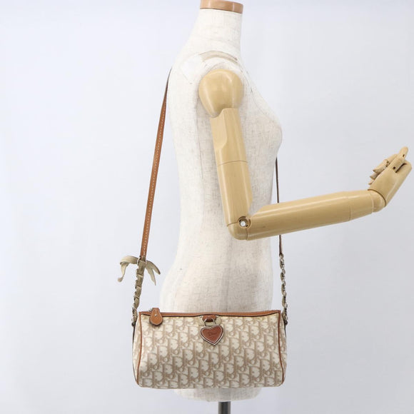 Christian Dior Trotter Canvas Romantic Shoulder Bag PVC Beige Silver Auth 162849